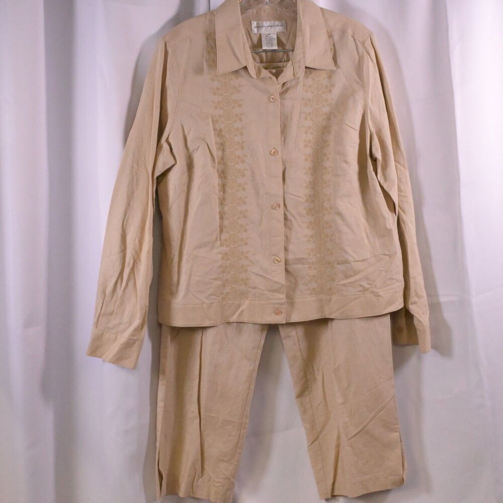 Evan Picone Women's 16‎ XL Beige 2 Piece Linen Cotton Pants Suit
